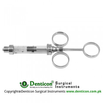 3 Ring Hypodermic Syringe Glass Barrel - With Luer Lock Connection - Moveable Rings Stainless Steel, Capacity 5 ml